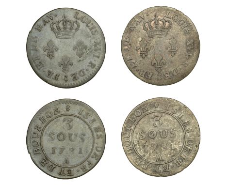 Mauritius, Île de France et Bourbon, Louis XVI, 3 Sous (2), both 1781a, Paris (Lec. 8; KM. 2) [2]. Toned, fine £100-£120 --- 