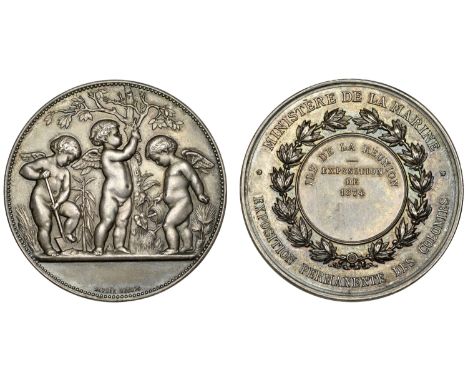 Réunion, Permanent Exhibition of the Colonies [Exposition Permanente des Colonies], 1874, a silver medal by A. Dubois, issued