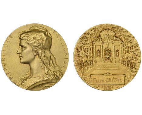 France, Félix Crépin, Sénateur de La Réunion, 1912, a silver gilt medal by H. Dubois, Marianne right wearing republican cap a