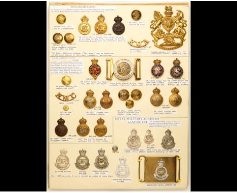 Insignia of the RMC Sandhurst, RMA Woolwich and RMA Sandhurst Cap badges and STs, including a fine QVC HP of the RMA Cadet Co