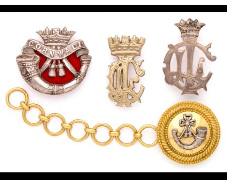 Insignia of the Duke of Cornwall's Light Infantry. An officer's Field Cap badge in silver or white metal (coronet above CLI m