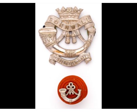 A Volunteer Battalion Officer's Field Cap Badge of The Duke of Cornwall's Light Infantry 1899 - 1908. A white metal bugle-hor