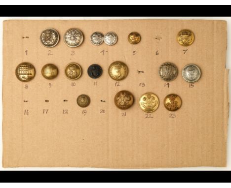 An Assortment of Buttons, QVC and KC period A card including a gilt button, possibly of the 72nd Highlanders, mounted with mo