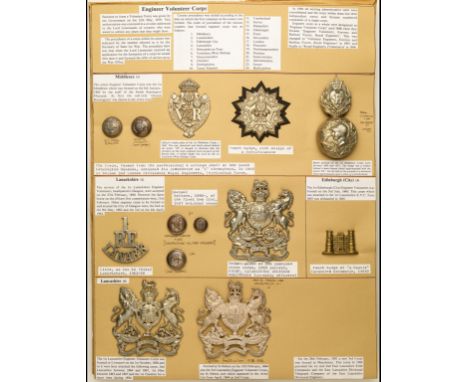 Engineer Volunteers Insignia of Middlesex, Lanarkshire and Lancashire Buttons, shako-plate, pouch-badge and busby plume-socke