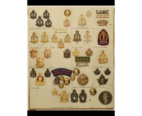 Canadian Military Insignia A card of cap and collar-badges, buttons and shoulder-titles, of  armoured and infantry regiments 