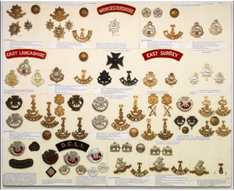 Insignia of Territorial Infantry Battalions A card bearing cap and collar-badges, buttons and shoulder-titles (cloth and meta