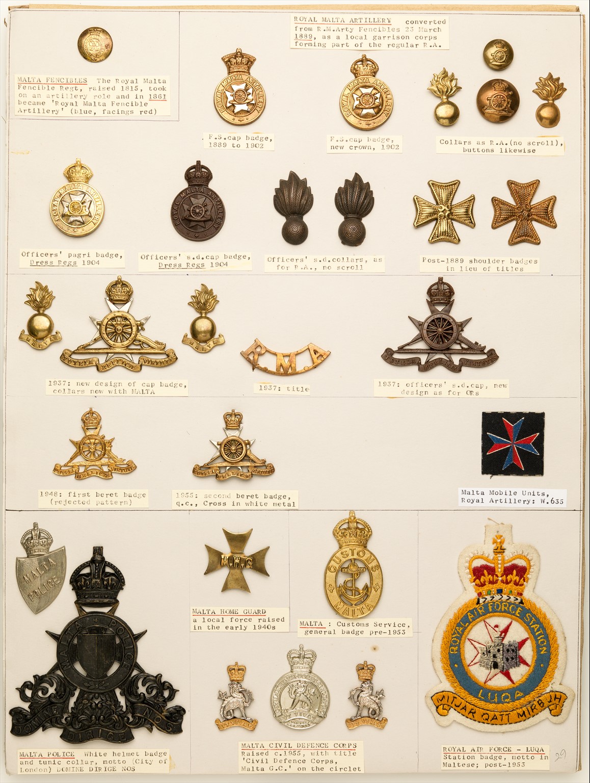 Badges of Malta military and other units A card bearing a cloth arm ...