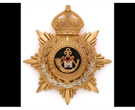 An Officer's Helmet Plate of the Duke of Cornwall's Light Infantry. A KC Universal Pattern gilt star plate, the black velvet 