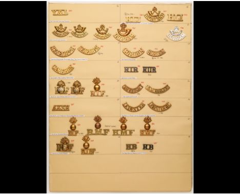 Metal Shoulder-Titles mainly of Highland and Irish Regiments Examples of York &Lancaster Regiment, Highland Light Infantry (3