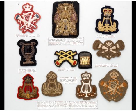 The First Embroidered Arm-Badges for Musicians A card including a rare example of a 1855 Bugle-Major Royal Engineers special 