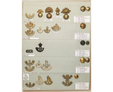 Indian Infantry and Pioneers Insignia A card of metal shoulder-titles, badges and buttons of the 4th Bombay Grenadiers, 5th M