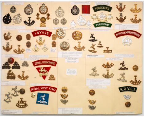 Insignia of Territorial Infantry Battalions A card bearing cap and collar-badges, buttons and shoulder-titles (cloth and meta