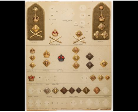 Ornaments from a Victorian Royal Engineer Colonel's Full Dress Tunic, and other items A board displaying the pre-1881 collar,