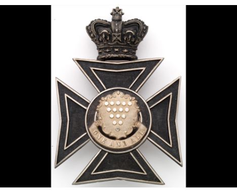 An Officer's Helmet-Plate of the 1st Volunteer Battalion, The Duke of Cornwall's Light Infantry post 1881.  A blackened Malte