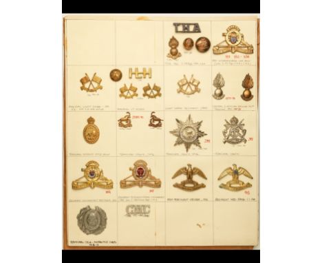 Insignia of Transvaal and Orange Free State Units and other organisations. A card displaying metal cap and collar-badges of t