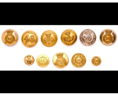 An Assortment of Cornish Regimental Buttons. Including officers' tunic buttons of the 32nd and 46th c.1855 - 81, by Jennens, 
