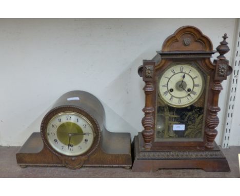 A 19th Century German Junghans beech mantel clock and an oak mantel clock