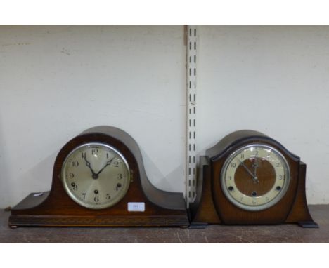 Two oak mantel clocks