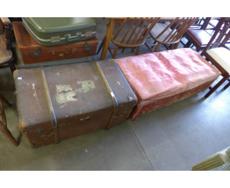 A Victorian ottoman and a steamer trunk