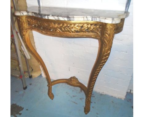 CONSOLE TABLE, early 20th century French pierced giltwood cabriole supports and veined white marble, 80cm W x 95cm H x 34cm D