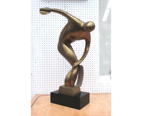 SCULPTURE, Italian, 1930's Art Deco brass, of a stylised discus thrower on ebonised plinth, 64cm H.