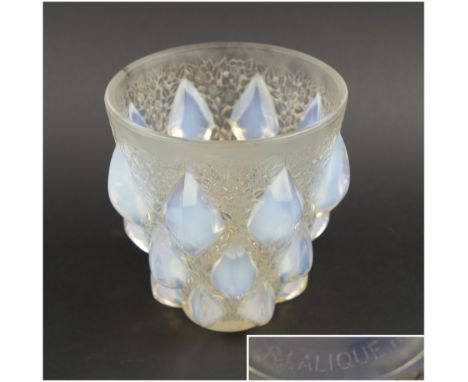 LALIQUE VASE, moulded a background of flowers with raised opalescent diamond shapes, 'R. Lalique France' to base, 12.25cm H x