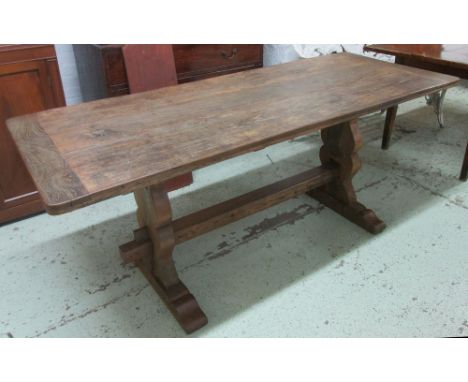 TRESTLE TABLE, vintage antique planked and cleated grey oak with stretchered trestle supports, 184cm W x 71cm D x 73cm H.
