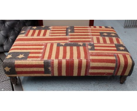 HEARTH STOOL, rectangular, with stars and stripes patchwork upholstery, 121cm x 82cm.