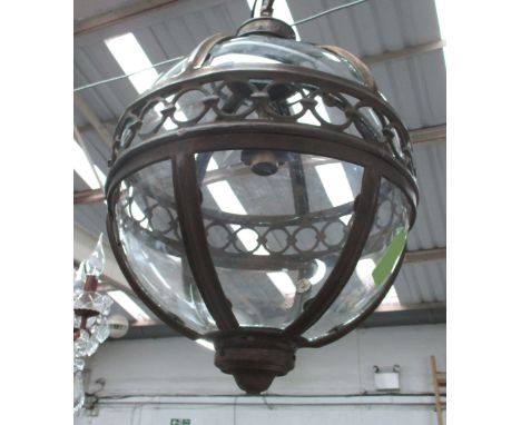 HANGING LANTERN, globe type in a bronzed frame, 41cm H plus chain.