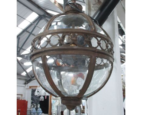 HANGING LANTERN, globe type in a bronzed frame, 41cm H plus chain.