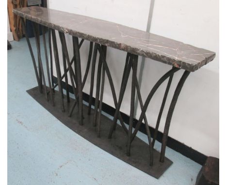 CONSOLE TABLE, Contemporary cast iron of Naturalistic design with a shaped jagged edge marble top, 86cm H x 172cm W x 38cm D.