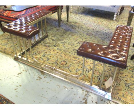 CLUB FENDER, adjustable silvered metal supports and button tan leather seats, 137cm x 82cm, 175cm extended.