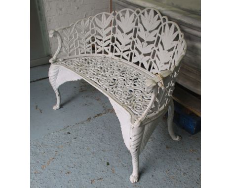 GARDEN BENCH, in cream painted metal ornately cast, 111cm L.
