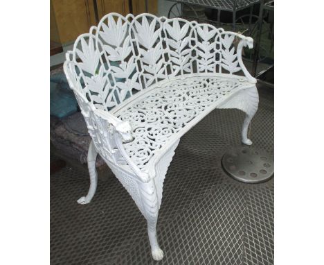 GARDEN BENCH, in cream painted metal ornately cast, 111cm L.