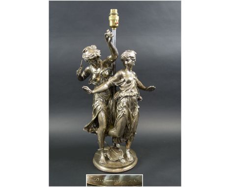 FIGURATIVE TABLE LAMP, after Etienne Henri Dumaige (1830-1888), silver plated finish, 51cm H overall.
