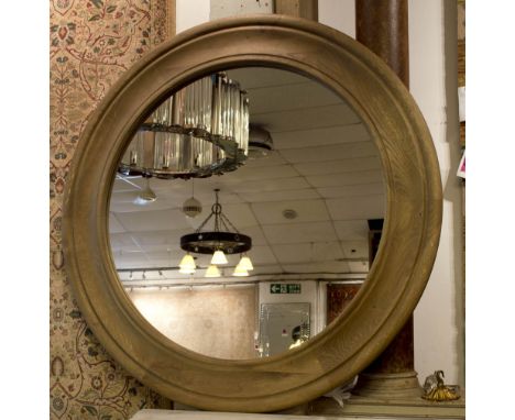 CIRCULAR MIRROR, vintage oak with bevelled plate and deep frame, 120cm.