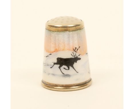 A Norwegian silver and enamel thimble by David Andersen, marked to the interior of the apex "3/1925S/1888-1925 mark", enamell