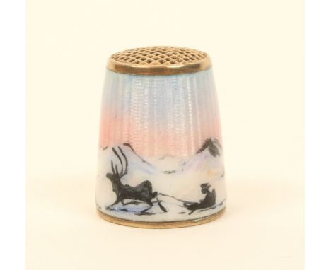 A Norwegian silver and enamel thimble by David Andersen, marked to the interior of the apex "Norway/Sterling/balance/D-A/925S