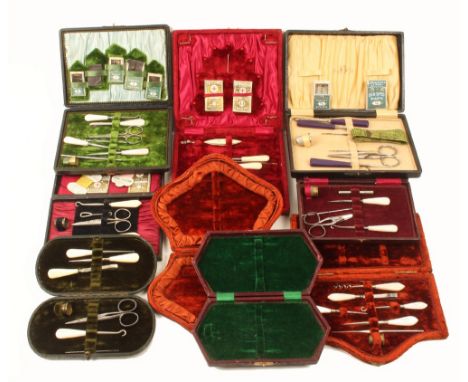 Fourteen various sewing companions, comprising; seven in leatherette, four in plush, a leather wallet form example and two ot