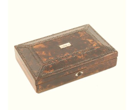 A small Palais Royal style rectangular sewing box, in stained burr ash, the canted lid decorated with borders of cut steel pi