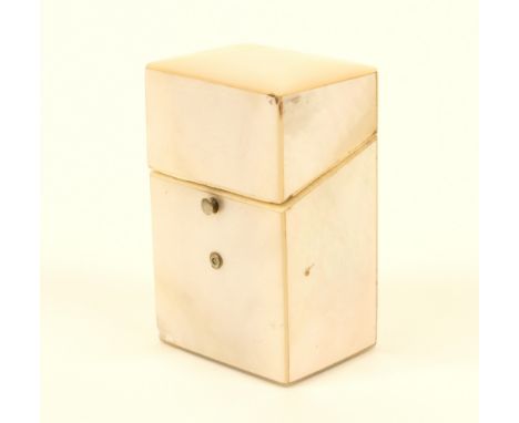 A mother-of-pearl needlepacket case of rectangular form, white metal stop hinge, 4.5cm high.
