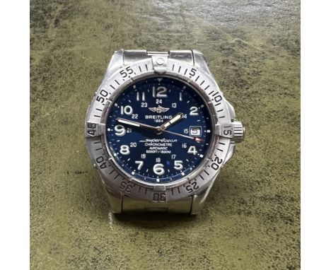 Breitling, an automatic chronometre Super Ocean Date stainless steel wristwatch, with blue arabic dial, model A1736011 C589, 