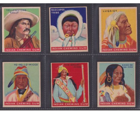 Trade cards, 58 cards, Goudey Gum Indian Series (6 different 1 green, 5 black backs), 20 A&BC Gum types including Elvis etc, 
