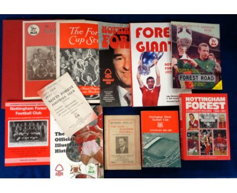 Nottingham Forest FC, a collection of 12 books and booklets inc. 'Forest The First 125 Years' by Ken Smales 1991, (no dust ja