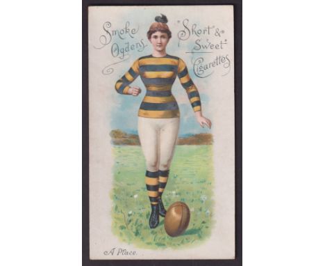 Cigarette card, Ogden's, Sporting & Other Girls, 'P' size, type card, 'Smoke Ogden's Short & Sweet Cigarettes' lady rugby pla