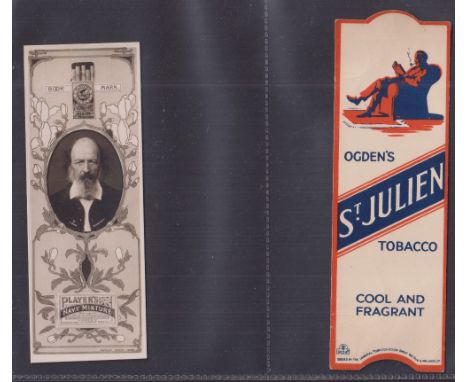Cigarette advertising bookmarks, 5 bookmarks advertising cigarette / tobacco products including Player's Bookmarks (Authors) 