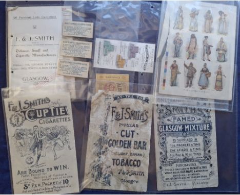 Tobacco Ephemera, Various F & J Smith items, Salesman's Booklet 1915 list showing all the different products, 3 'G size' pape