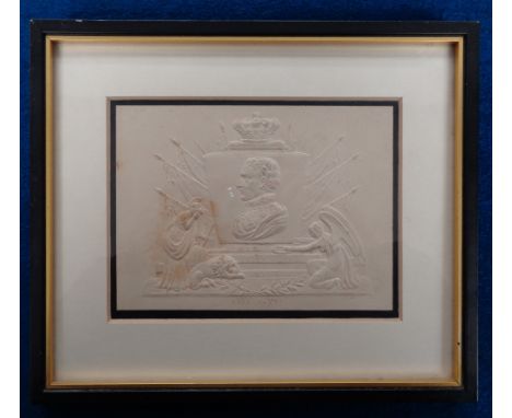 Ephemera, Duke of Wellington, a rare blind embossed cream card with a portrait of the Duke of Wellington, his birth and death