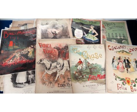 Sheet Music, Victorian sheet music, 100 decorative items, some from The Musical Bouquet. Subjects include military, fashion, 