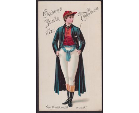 Cigarette card, Ogden's, Sporting & Other Girls, 'P' size, type card, 'Ogden's Silver Veil Tobacco' lady jockey 'Our Aristocr